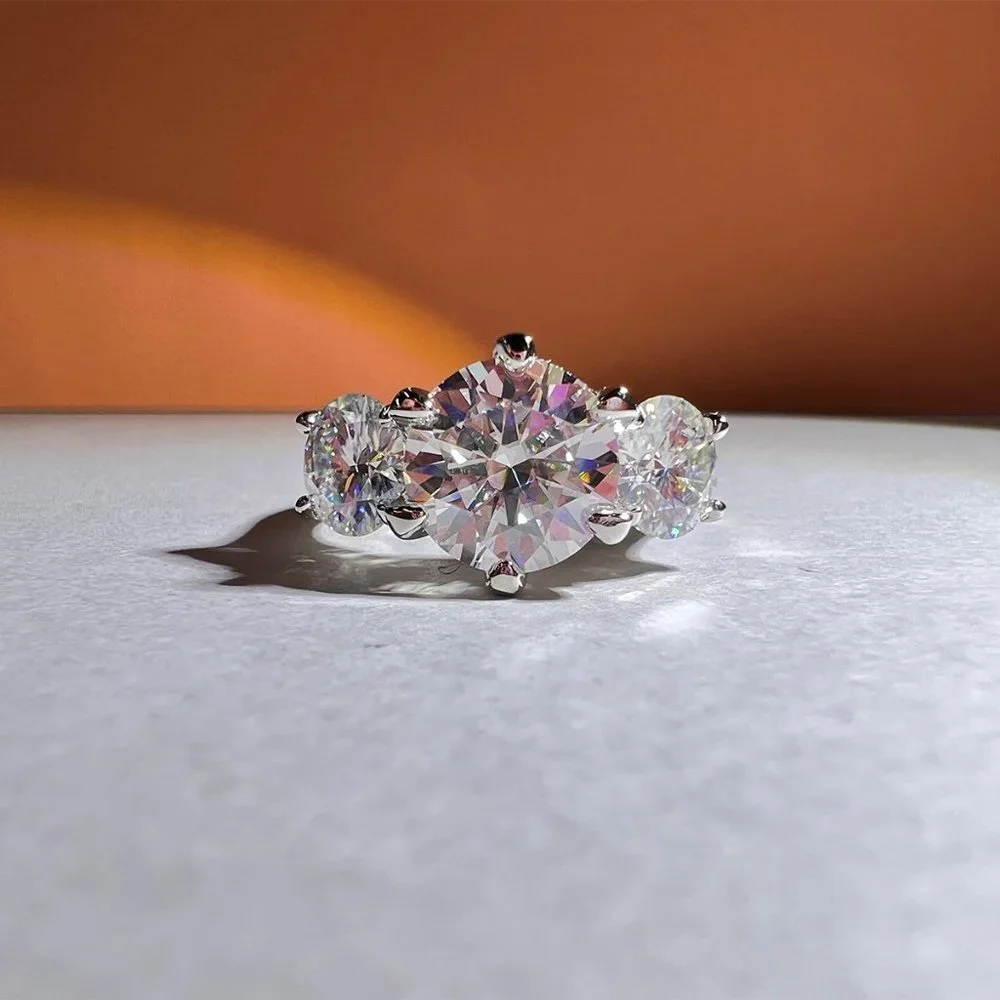Certified 5ct. t.w. Diamond Moissanite Three Stone Engagement Ring NEW